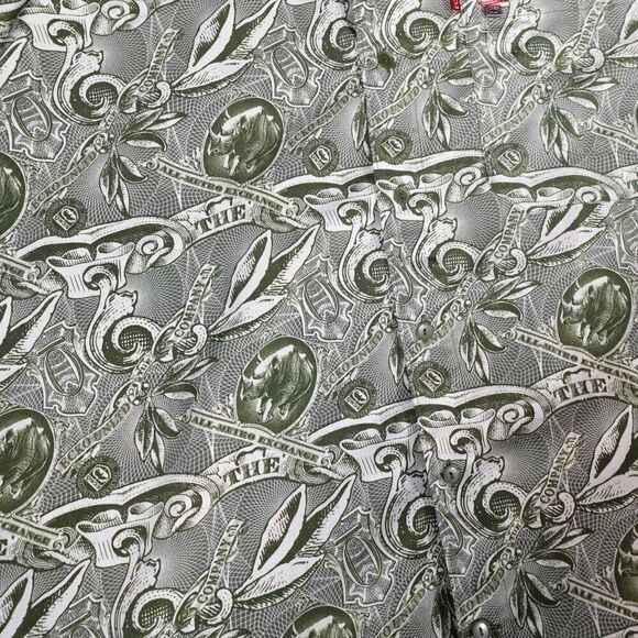 Vintage Ecko Unltd Money Print Button Shirt Mens XL Loop Collar Green Y2K - Picture 3 of 10